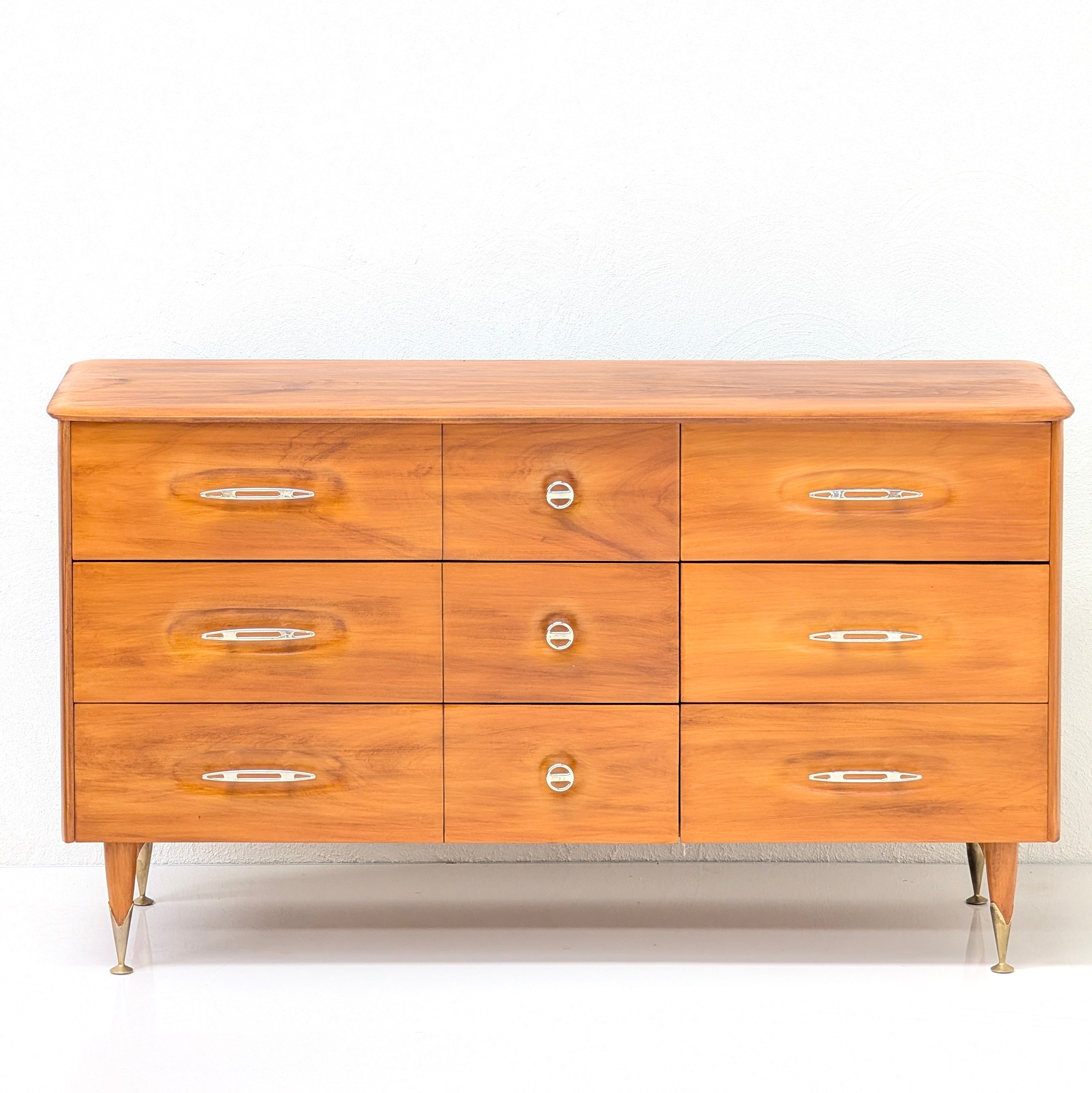 Restored c.1977 Burgess Solid Oak 'Atomic' Lowboy Dresser