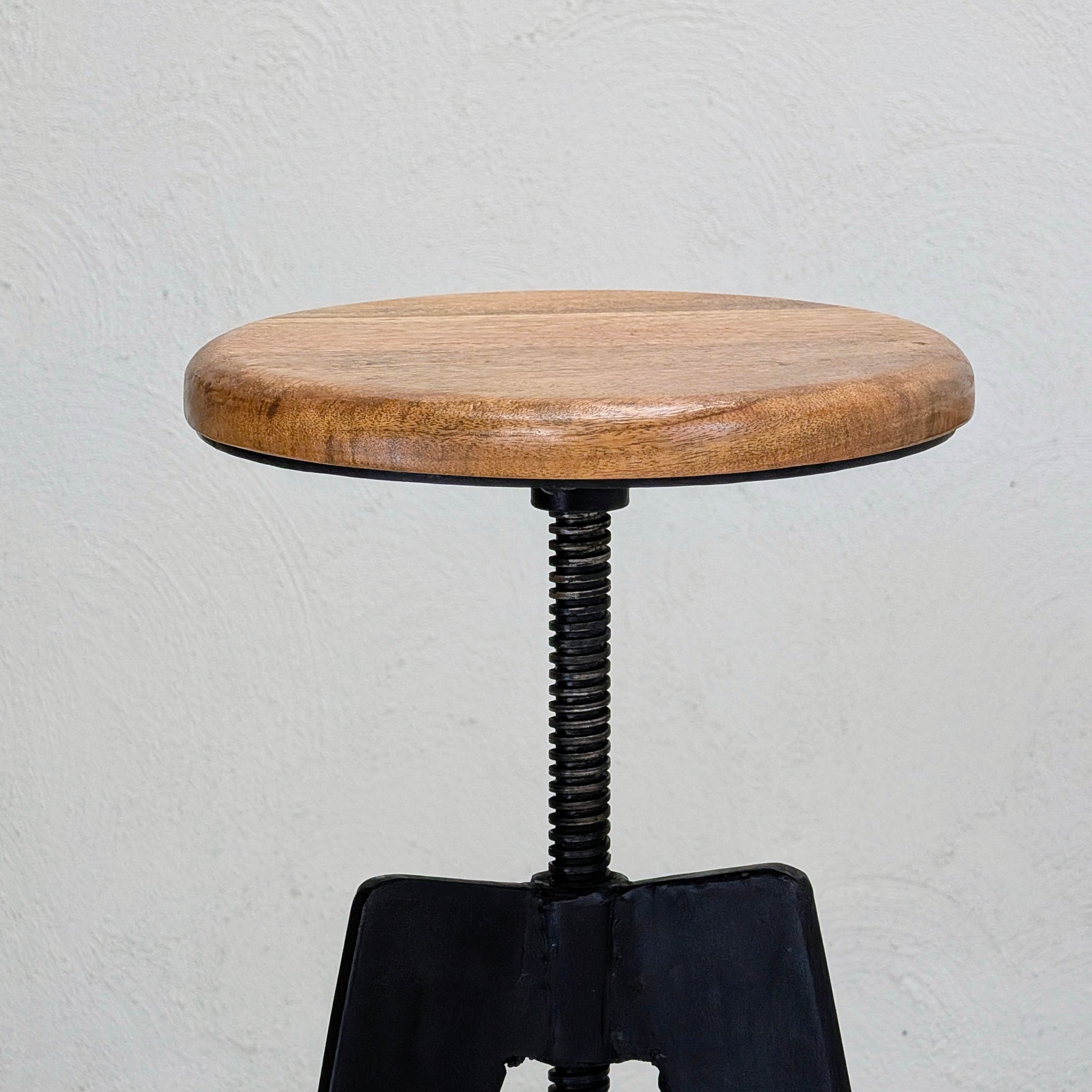 Industrial Adjustable Tripod Stools in Solid Oak and Steel