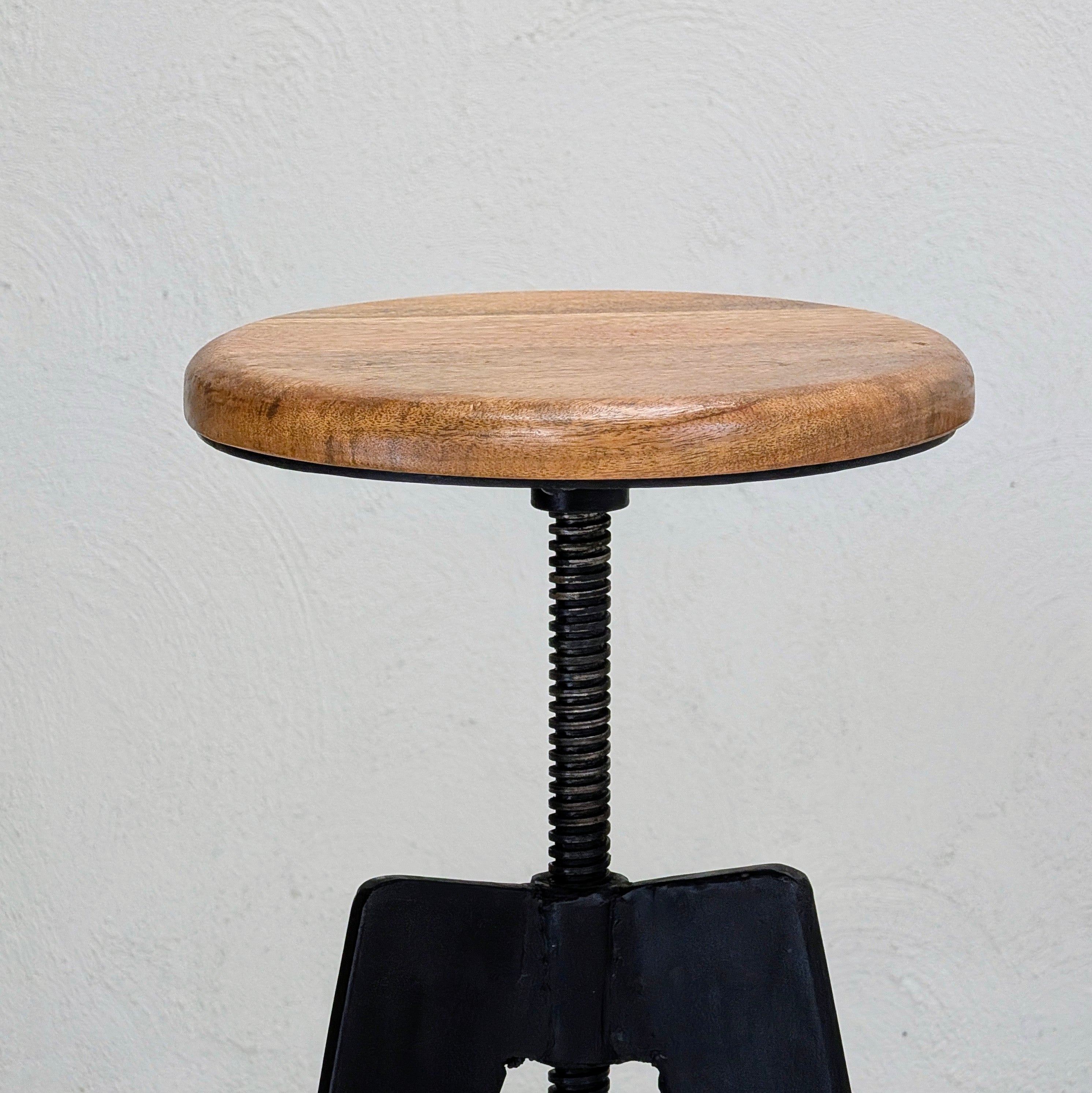 Industrial Adjustable Tripod Stools in Solid Oak and Steel