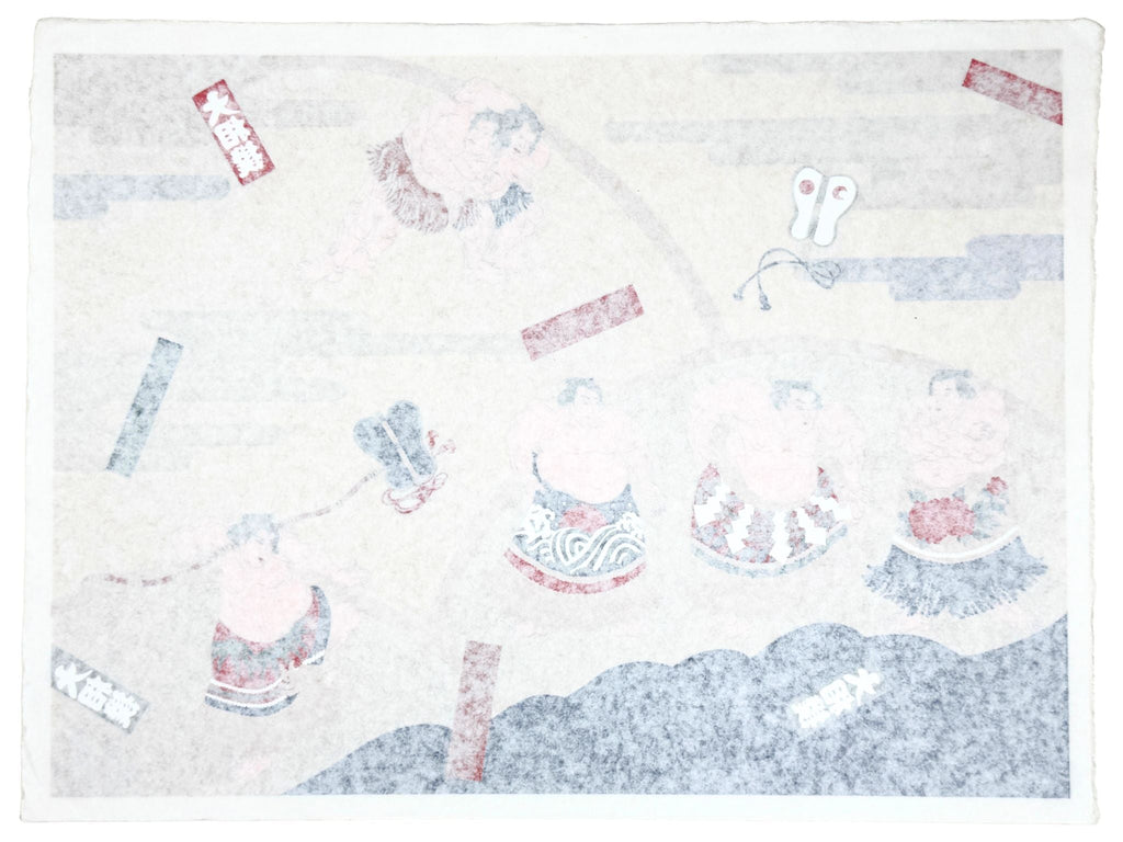 Yuzen Sougara Sumo Wrestlers in Frame | Japanese Silkscreen Print