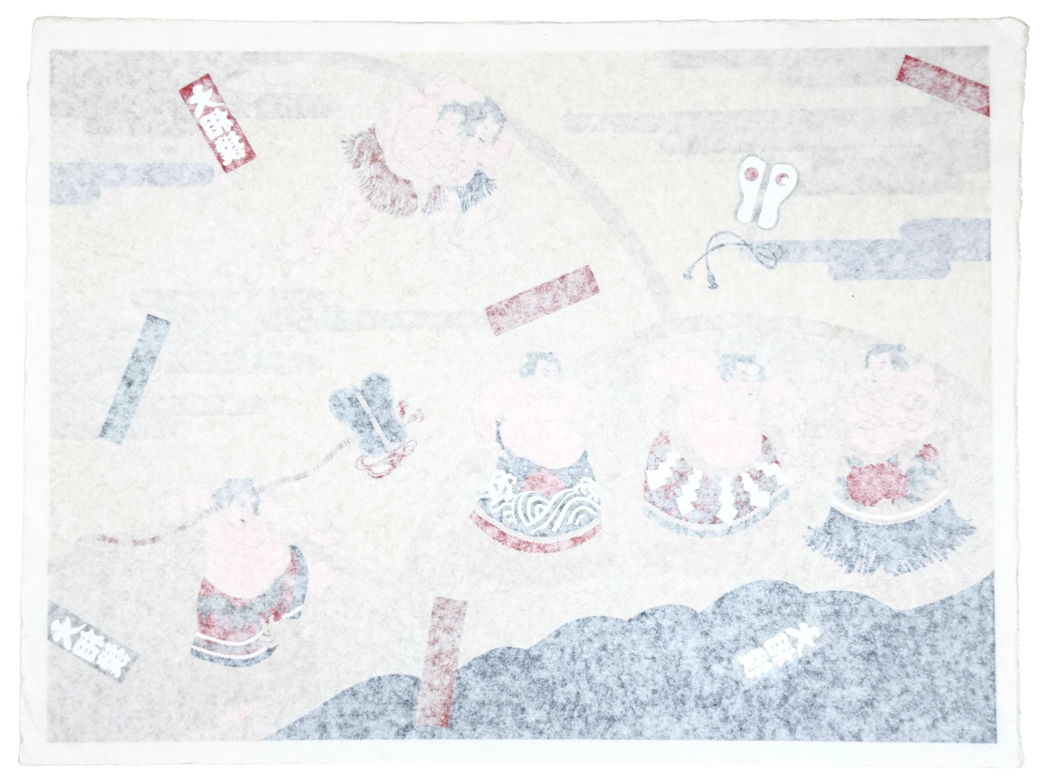 Yuzen Sougara Sumo Wrestlers in Frame | Japanese Silkscreen Print