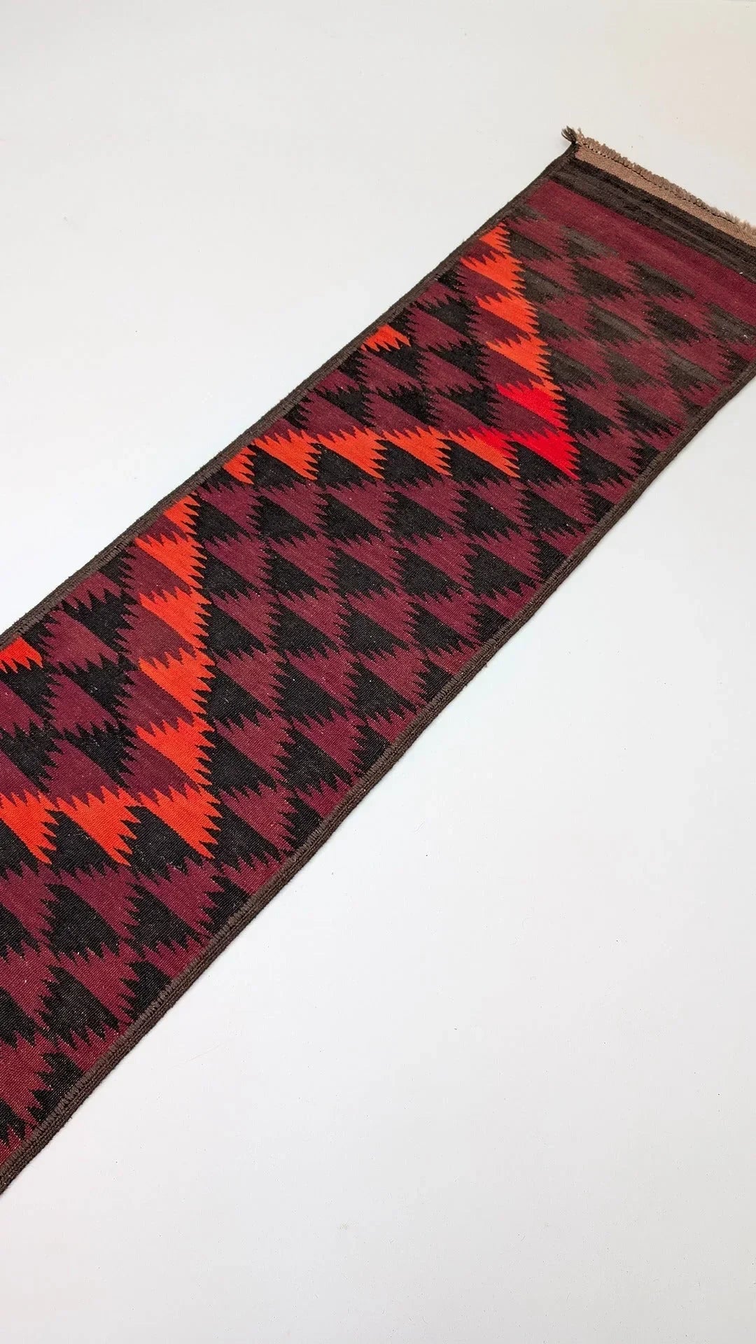 Vintage Handwoven Persian Sumac Kilim Runner, Natural Dyes, Mid - 20th Century - Fox & Wedge