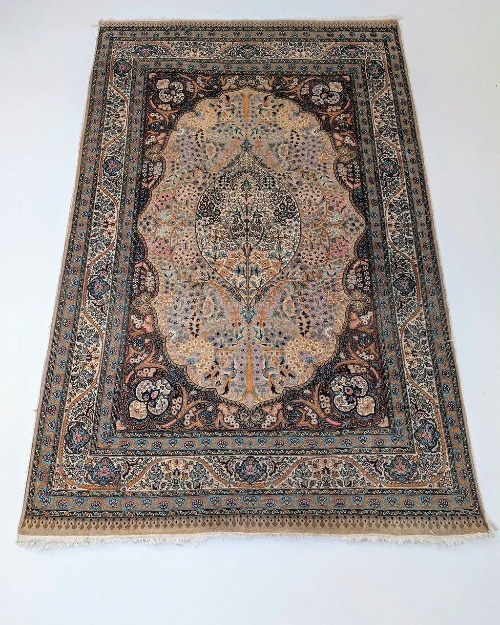 Vintage Persian Kashan 'Tree of Life' Rug in Fine Kork Wool with Silk Highlights, C.1950 - Fox & Wedge