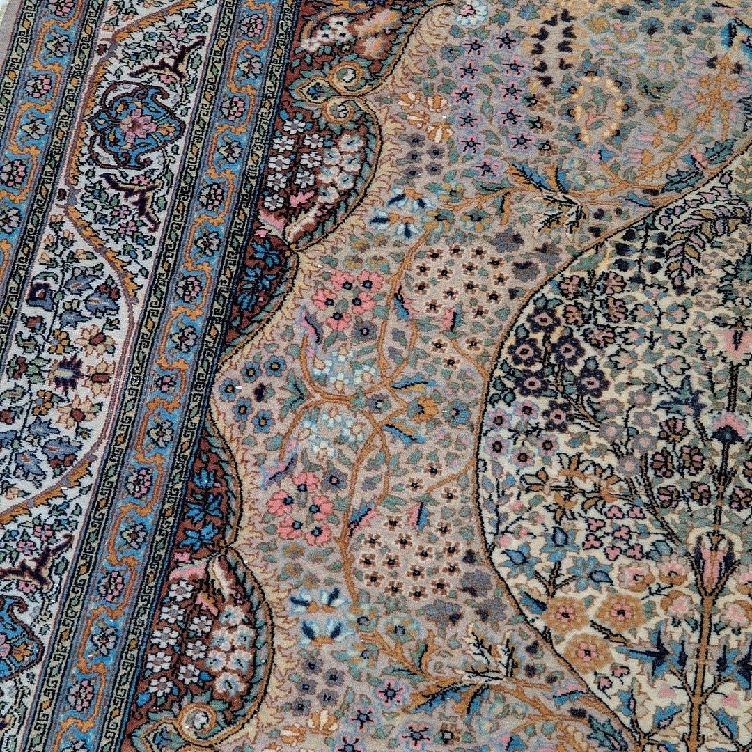 Vintage Persian Kashan 'Tree of Life' Rug in Fine Kork Wool with Silk Highlights, C.1950 - Fox & Wedge