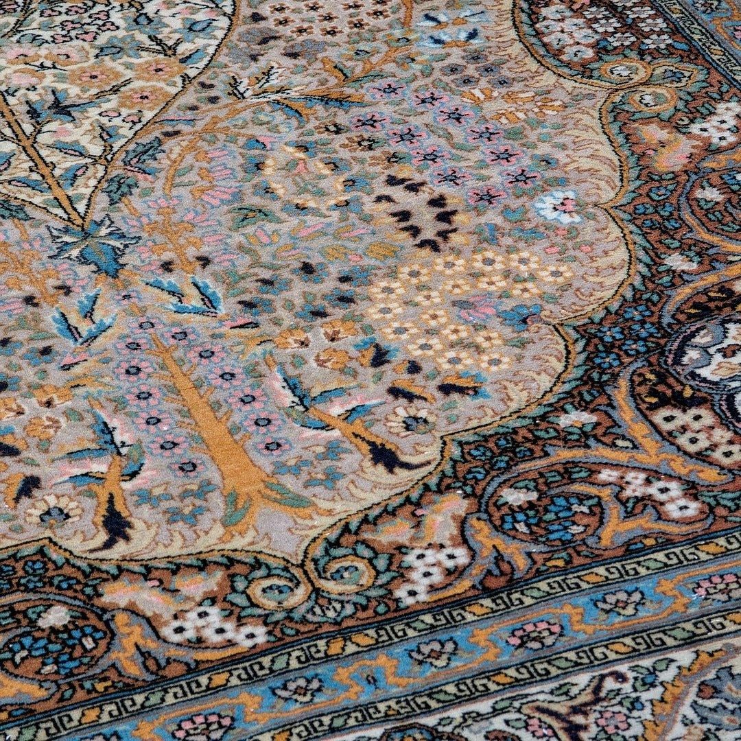 Vintage Persian Kashan 'Tree of Life' Rug in Fine Kork Wool with Silk Highlights, C.1950 - Fox & Wedge